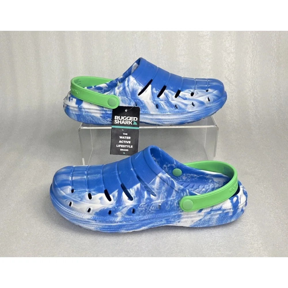 Rugged Shark Eva Clogs Lightweight Slip on Blue Green Big Boys Size 6 NEW